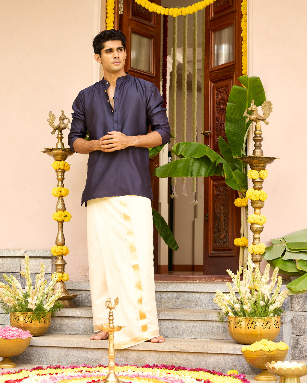 Midnight Pure Chanderi Men's Short Kurta
