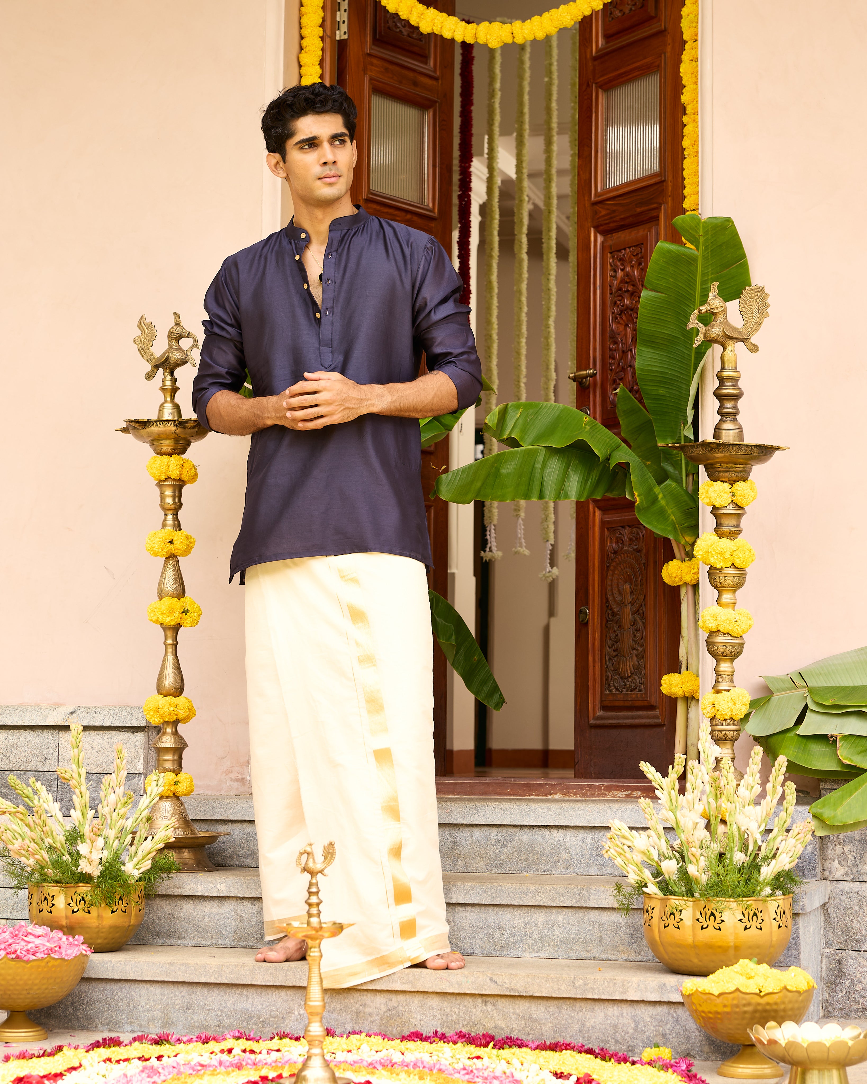 Midnight Pure Chanderi Men's Short Kurta