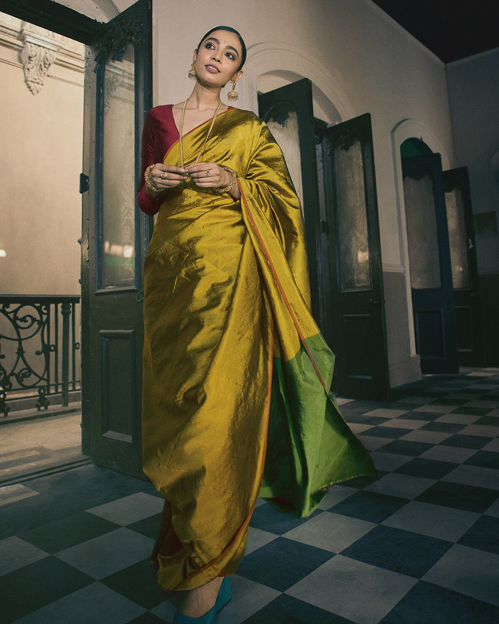 Bimla Golden Green Saree