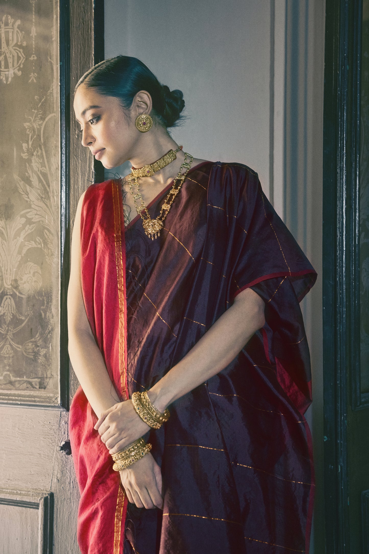 Charu Maroon Brown Saree