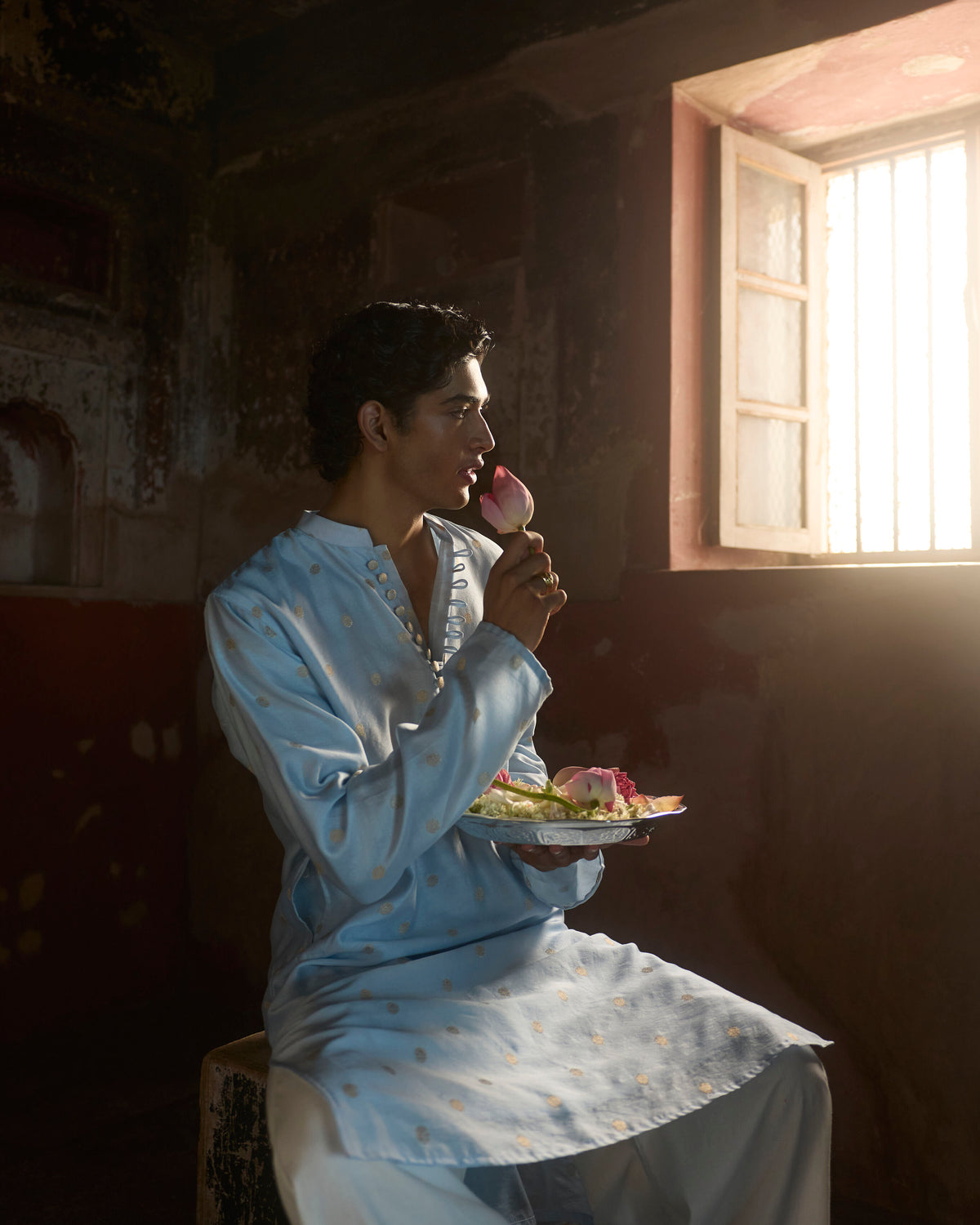 Manuhaar Mint Blue Buta Chanderi Kurta