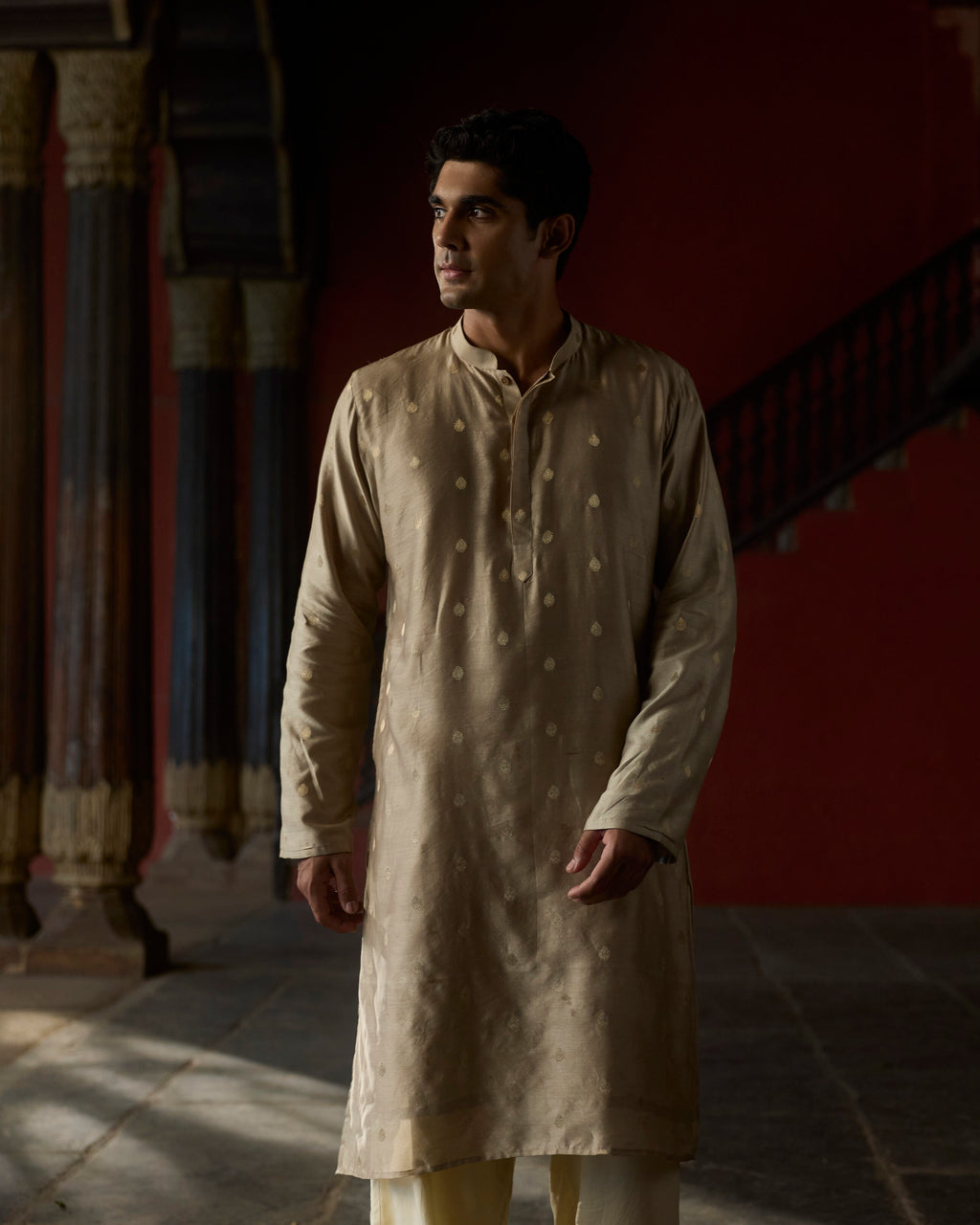 Manuhaar Beige Buta Chanderi kurta