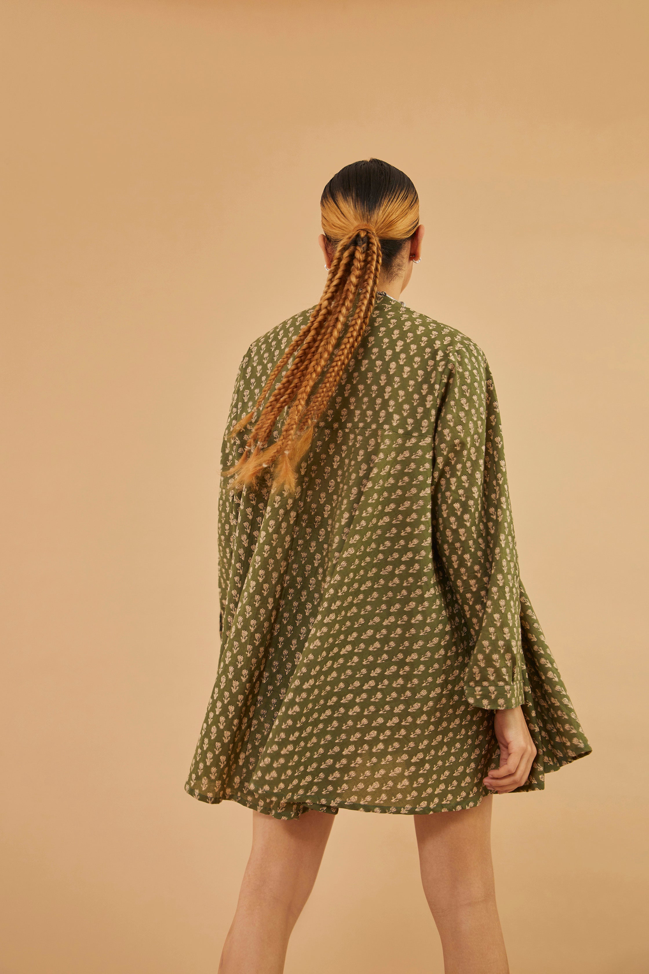 Green Block Print Cotton Tunic Shrug