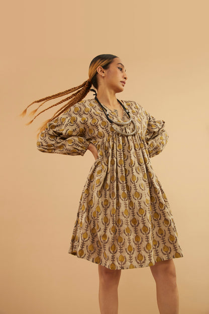 Beige Bagru Alia Dress