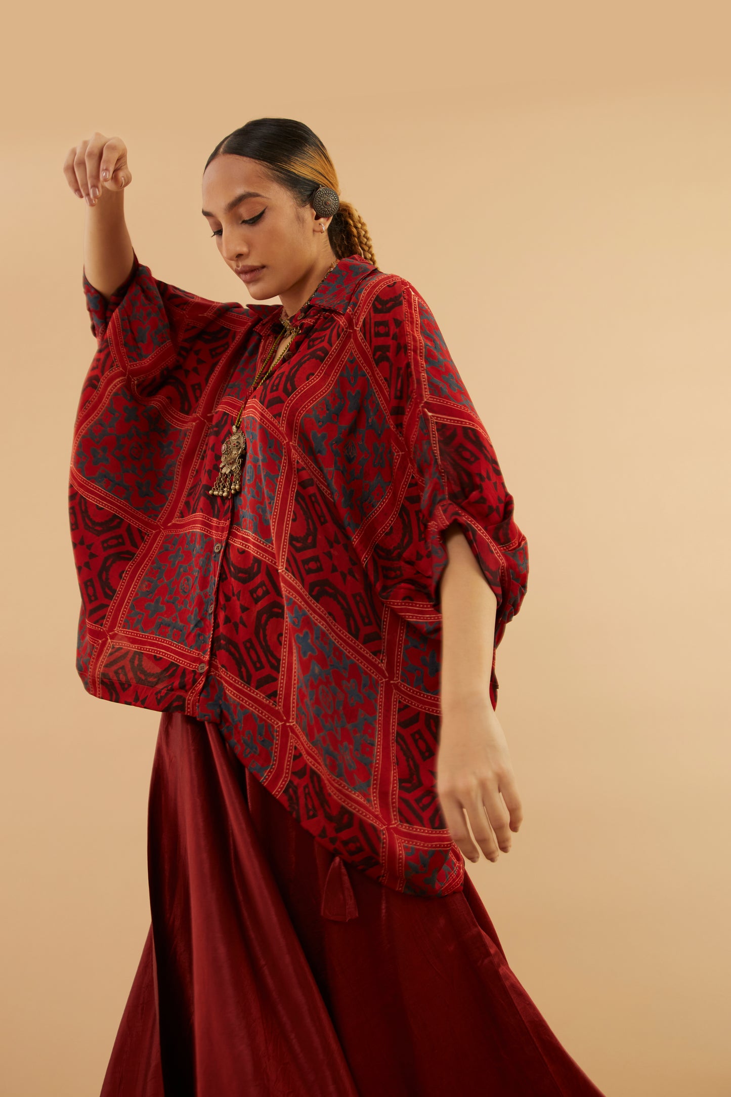 Red Ajrakh Modal Collar Shirt