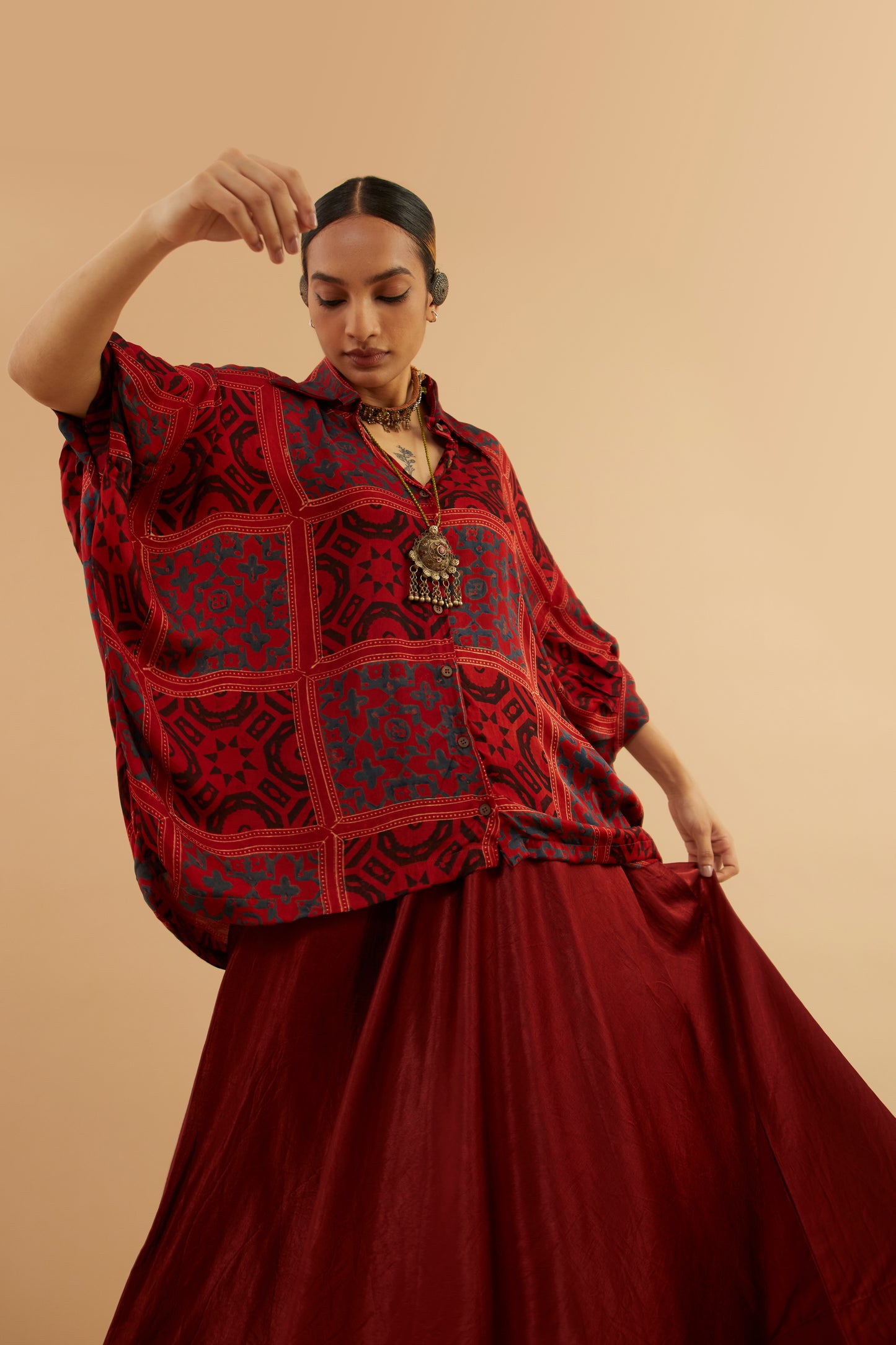 Red Ajrakh Modal Collar Shirt