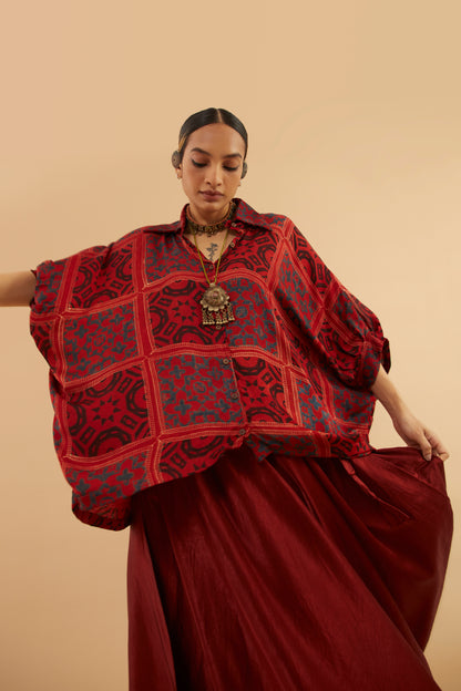 Red Ajrakh Modal Collar Shirt