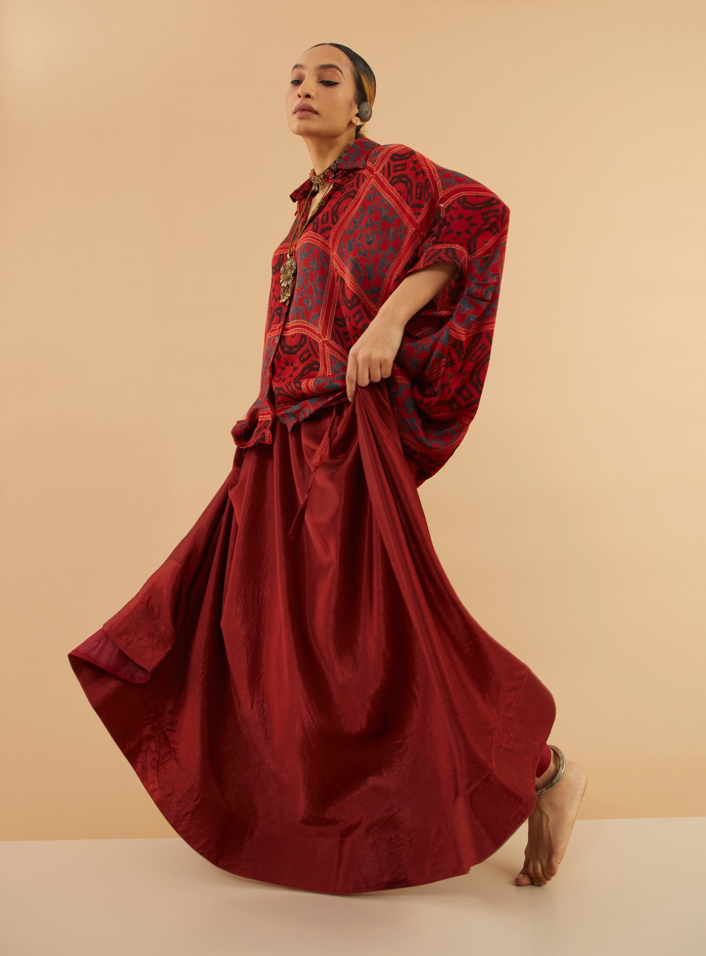 Red Ajrakh Modal Collar Shirt