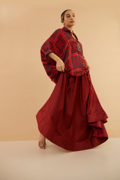 Red Ajrakh Modal Collar Shirt