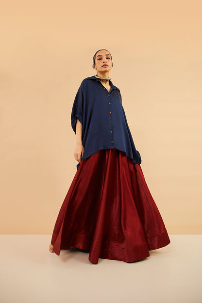 Blue Ajrakh Collar Shirt