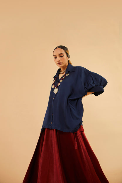 Blue Ajrakh Collar Shirt