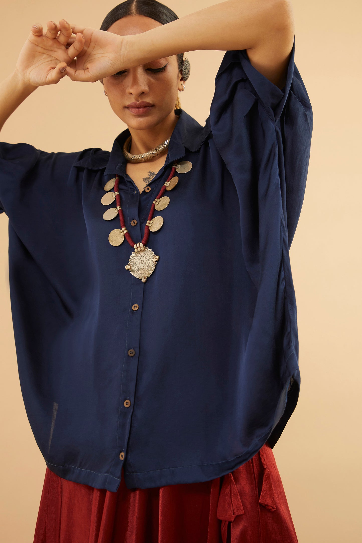 Blue Ajrakh Collar Shirt