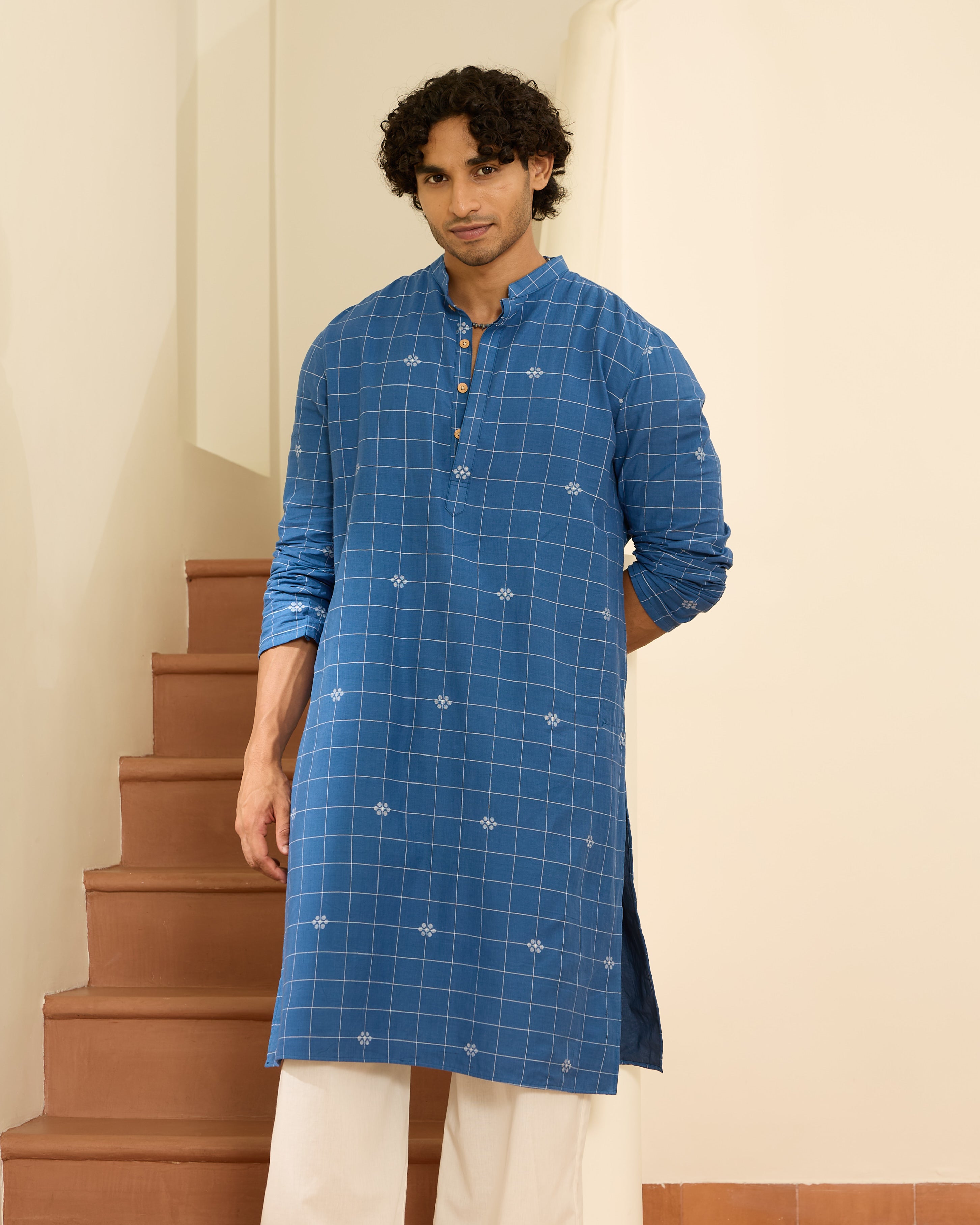 Neel Phul Jamdani Kurta
