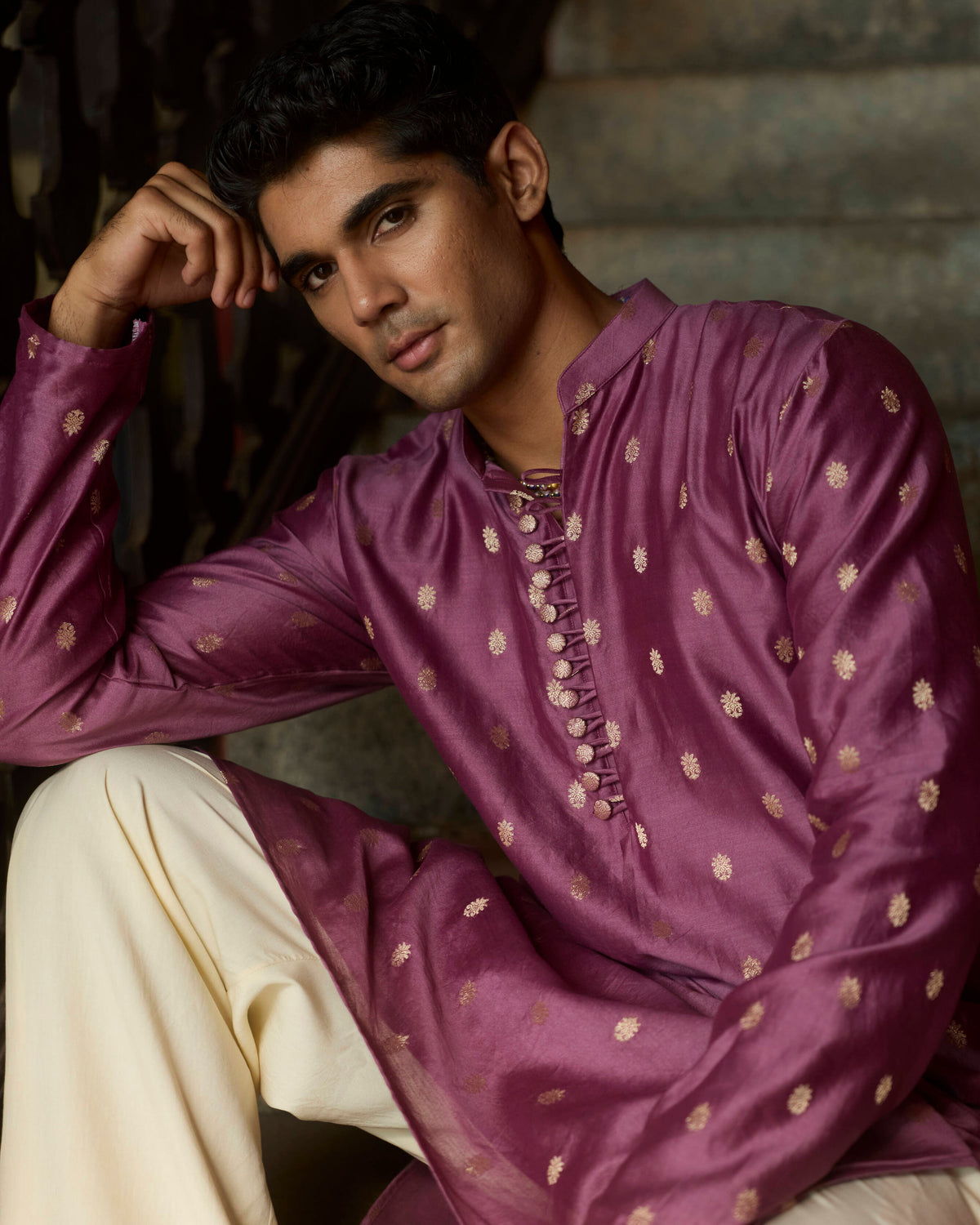 Manuhaar Purple Buta Chanderi Kurta