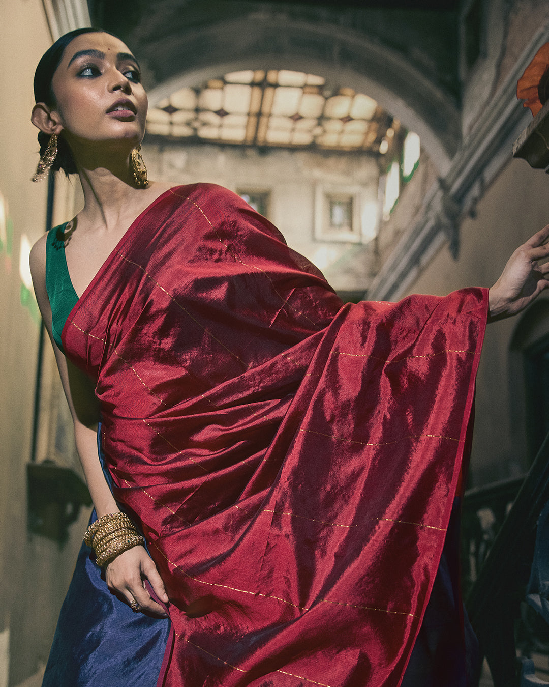 Charu Maroon Blue Saree