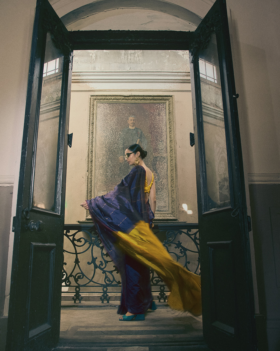 Charu Golden Blue Saree