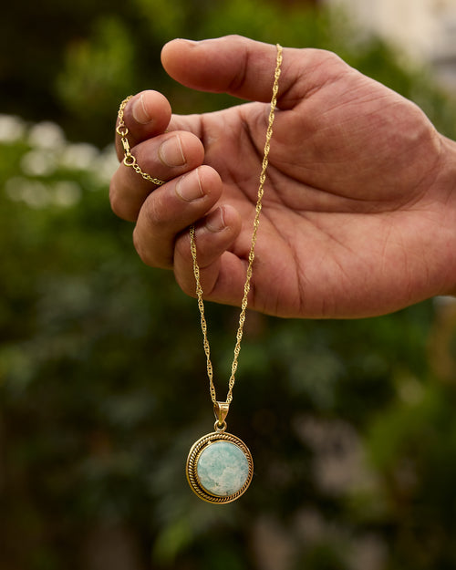 Amazonite Pendant With Brass Chain