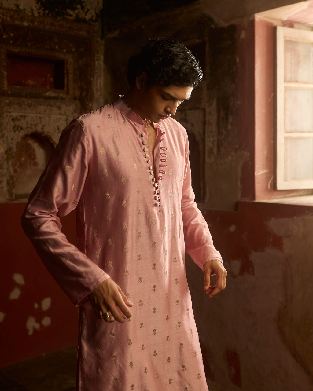 Manuhaar Rose Pink Buta Chanderi Kurta