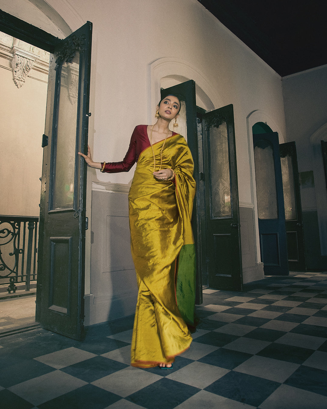 Charu Golden Green Saree