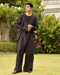 True Black Pure Chanderi Angrakha (Minimal)