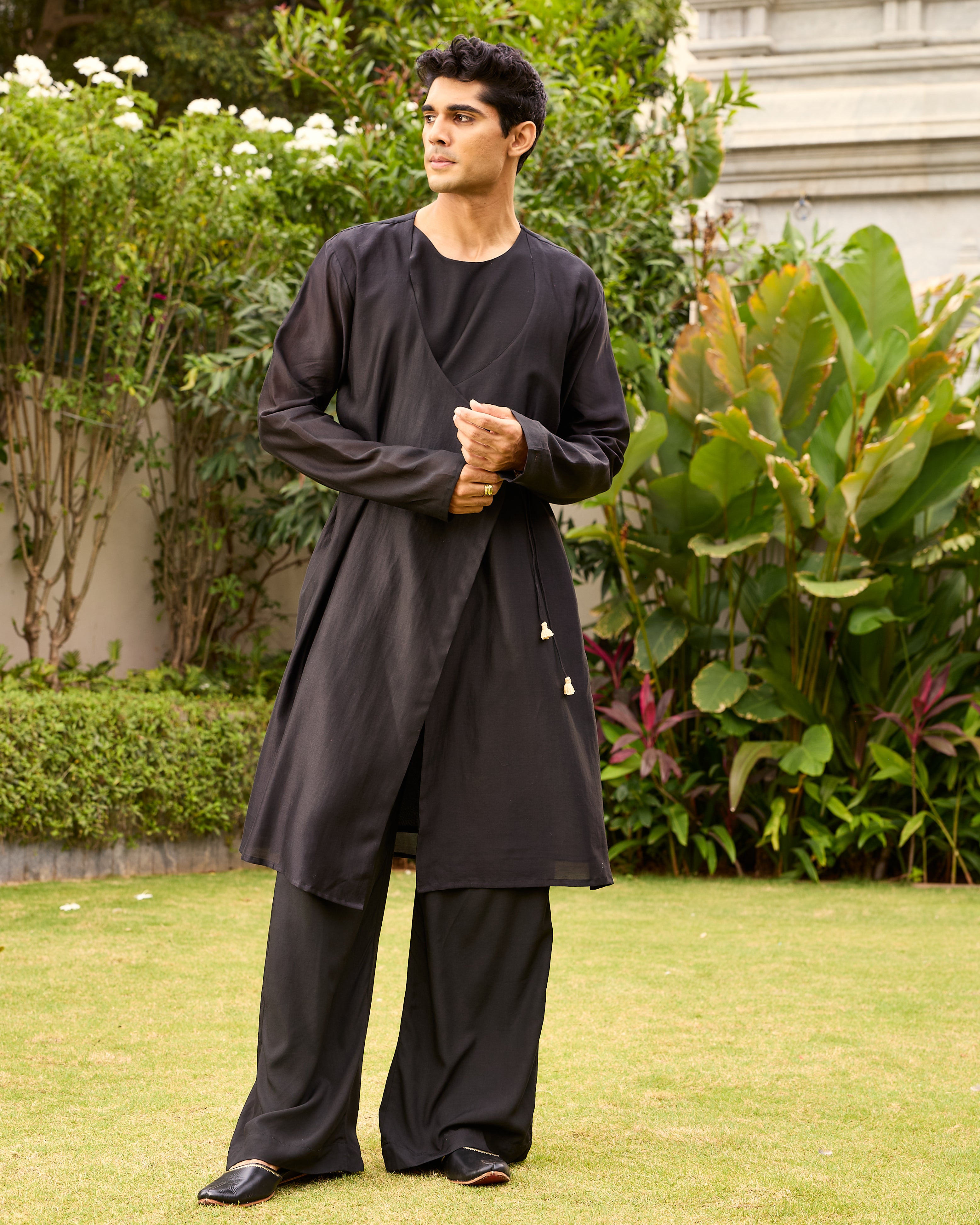 Black Pure Chanderi Angrakha (Minimal)