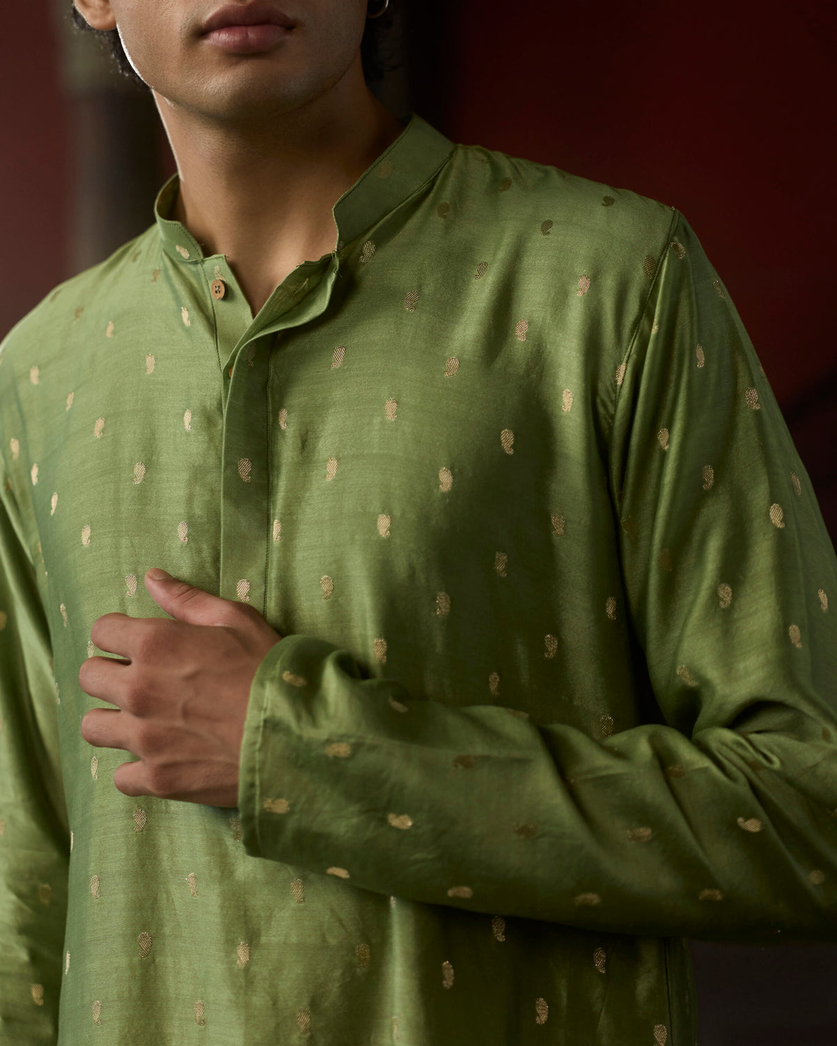 Manuhaar Mint Green Buta Chanderi Kurta