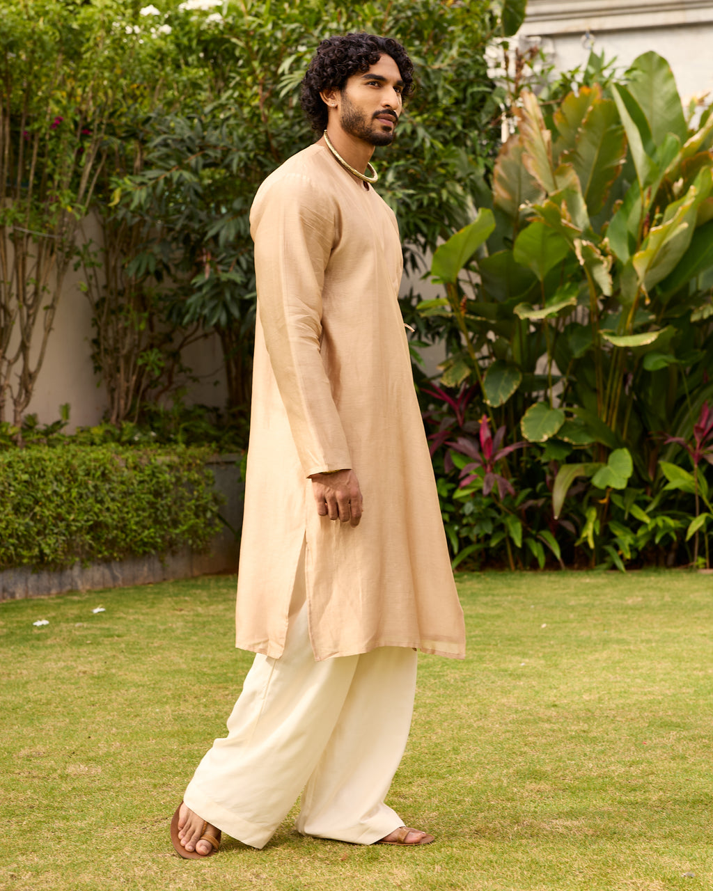 Light Gold Pure Chanderi Angrakha (Minimal)