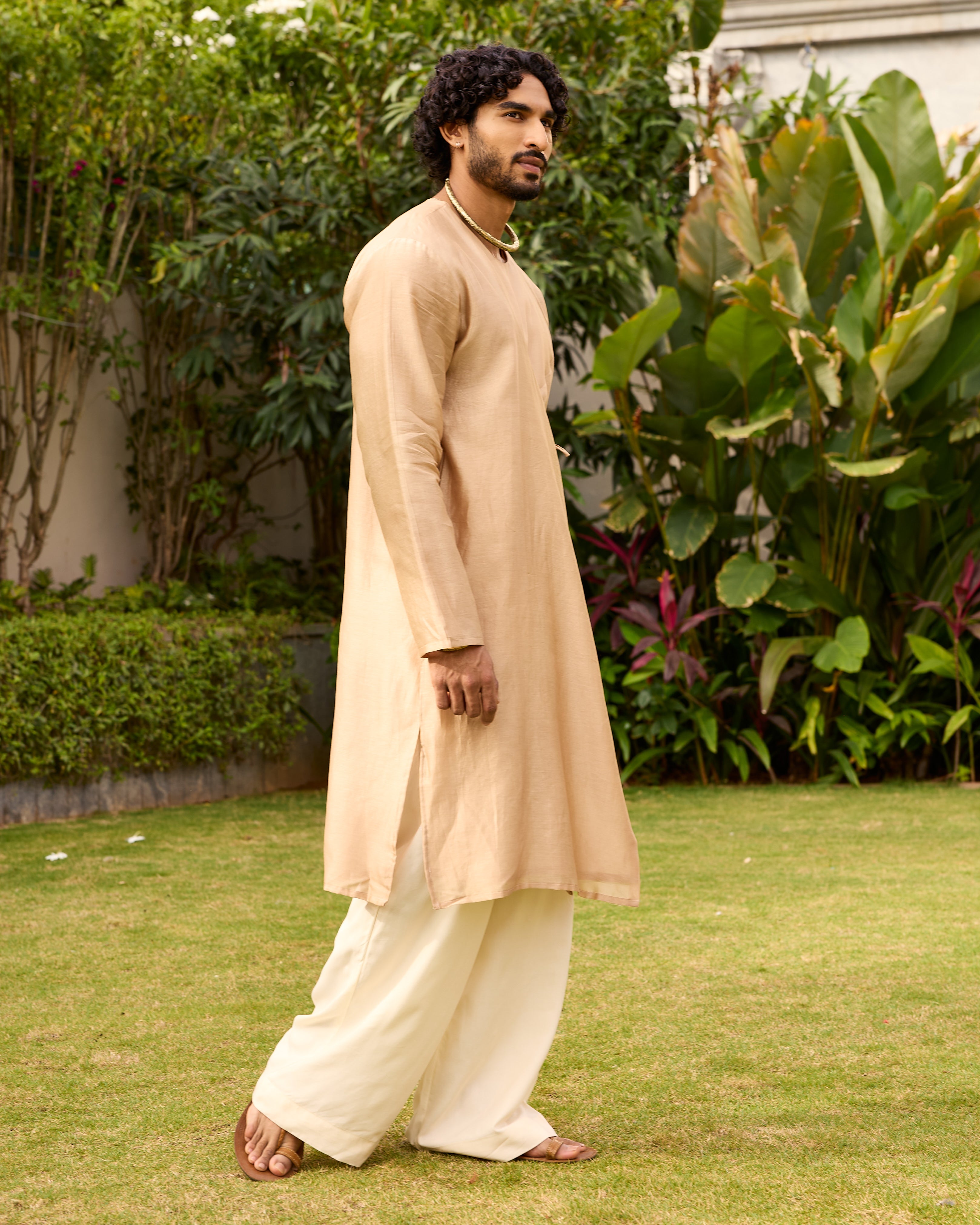 Light Gold Pure Chanderi Angrakha (Minimal)