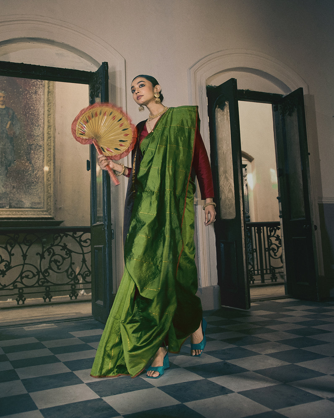 Charu Green Brown Saree