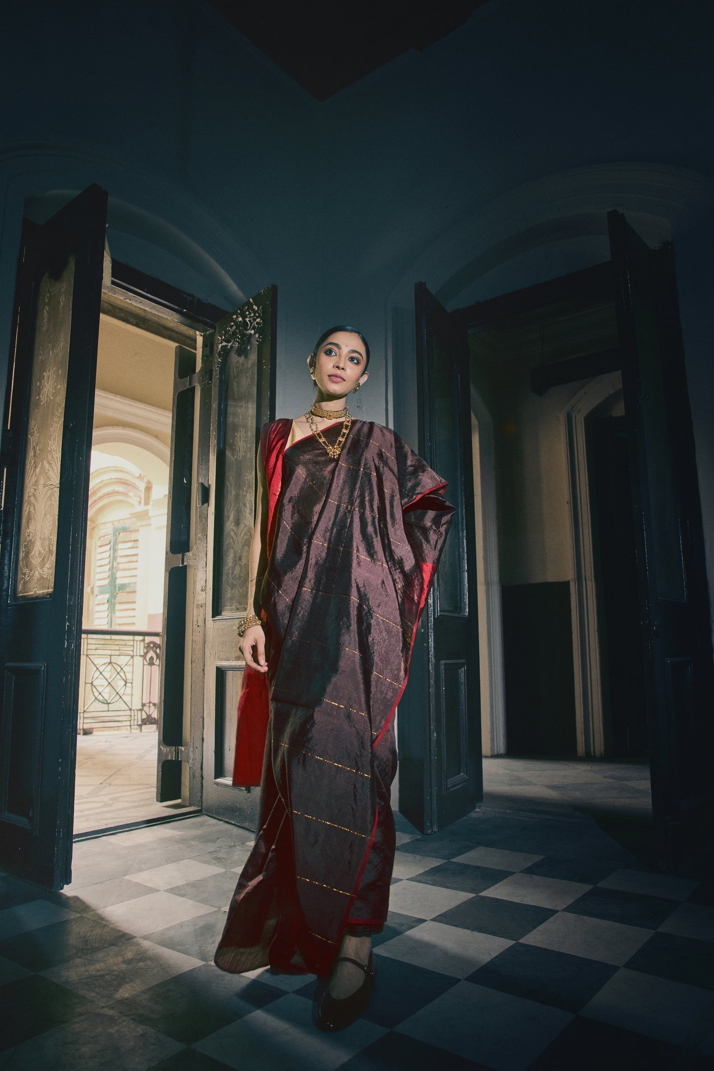 Charu Maroon Brown Saree