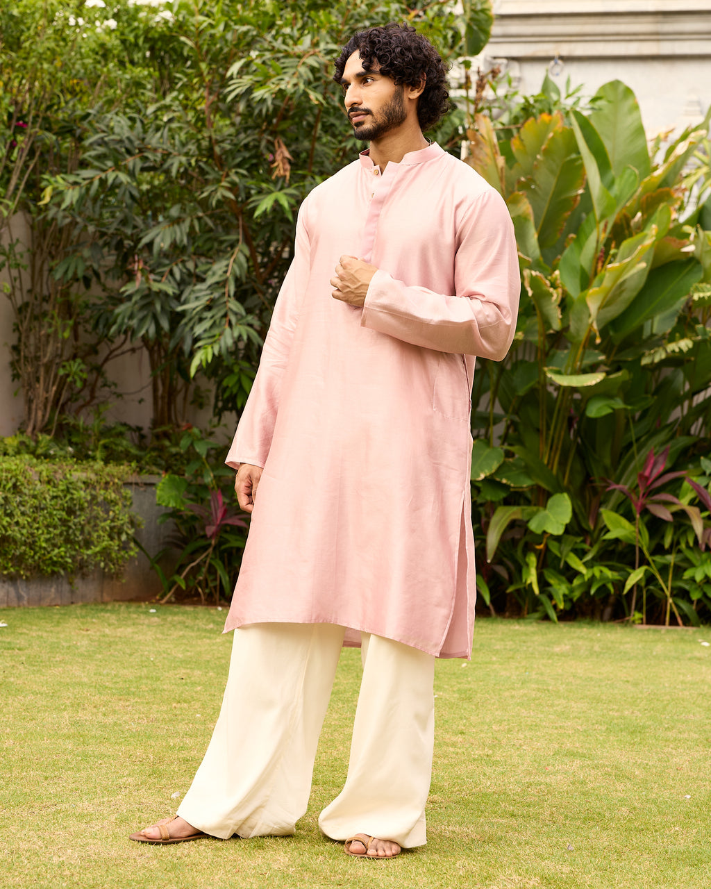Rose Pink Pure Chanderi Men's Kurta
