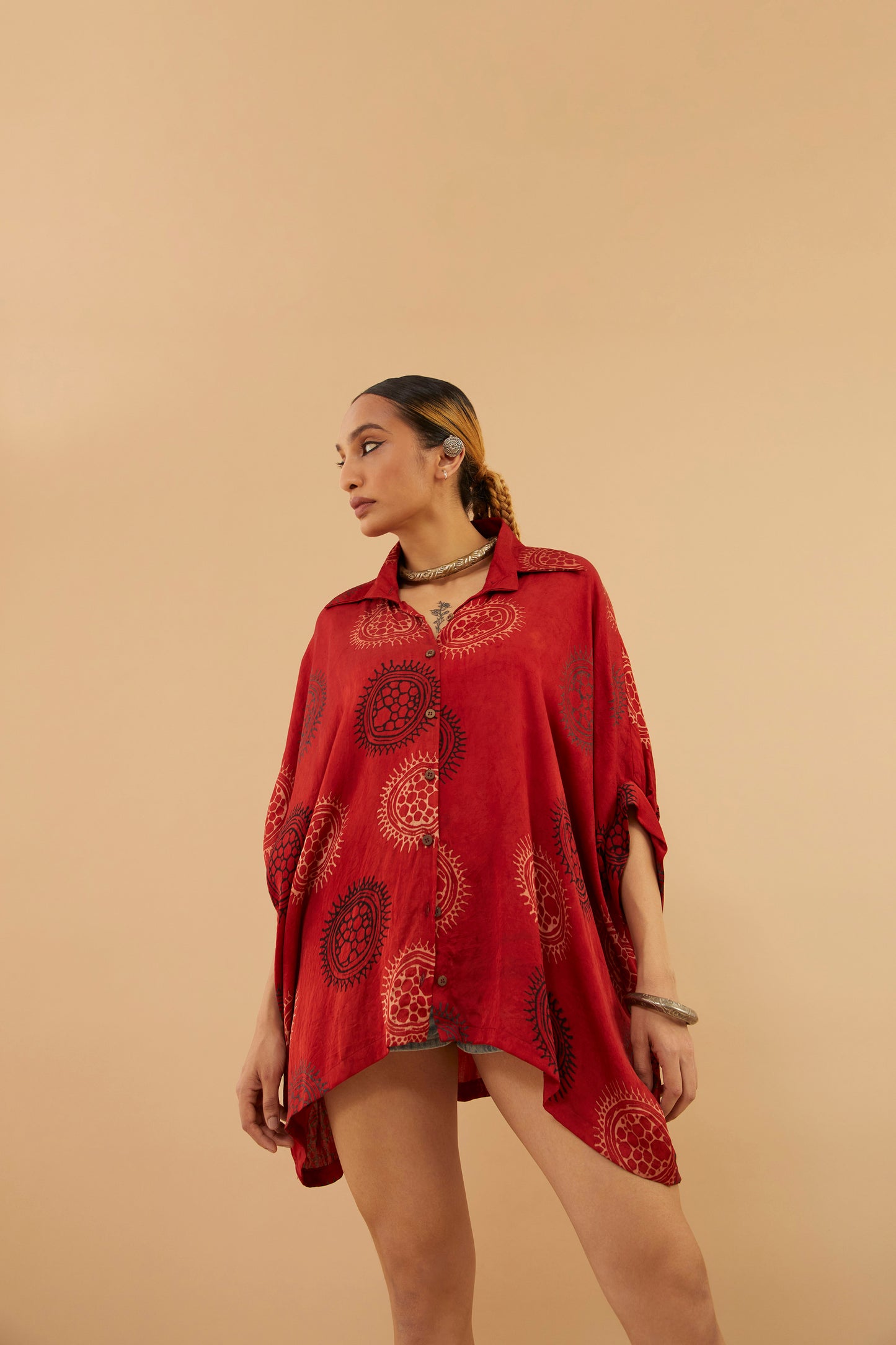 Red Ajrakh Modal Collar Shirt