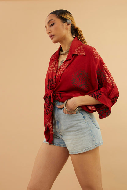 Red Ajrakh Modal Collar Shirt