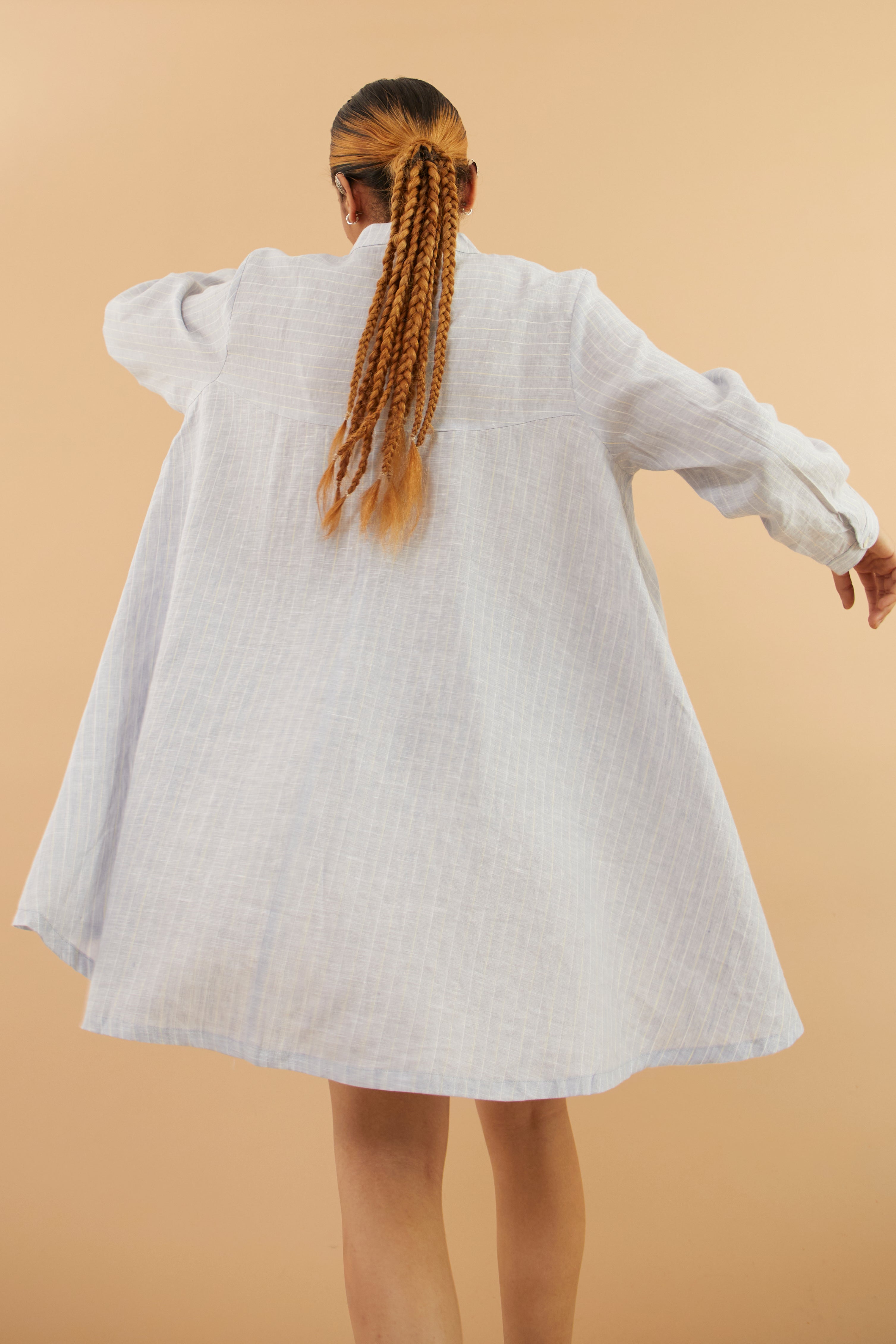 Dusky Blue Stripe Linen Tunic Shrug