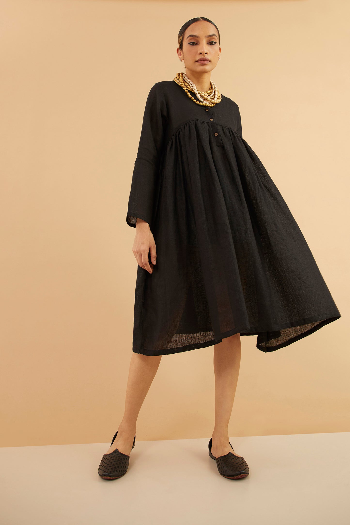 Black Linen Midi Dress