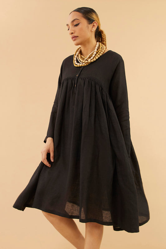 Black Linen Midi Dress