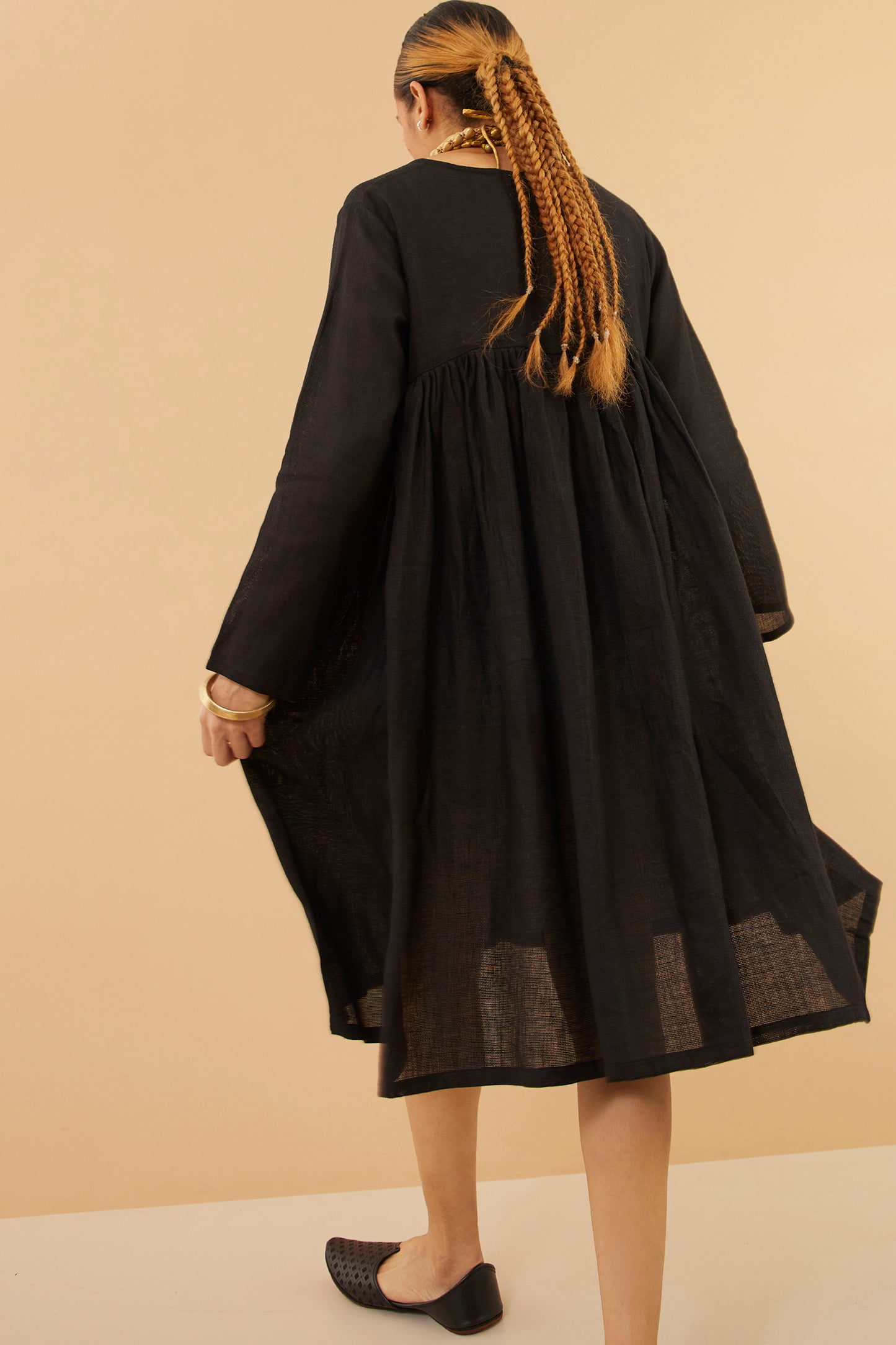 Black Linen Midi Dress