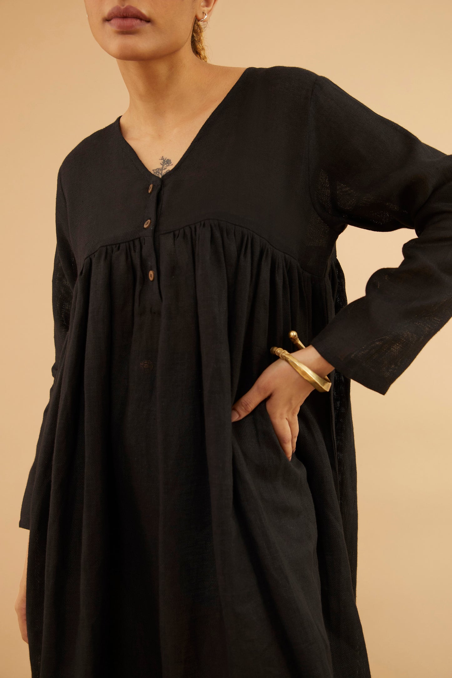 Black Linen Midi Dress