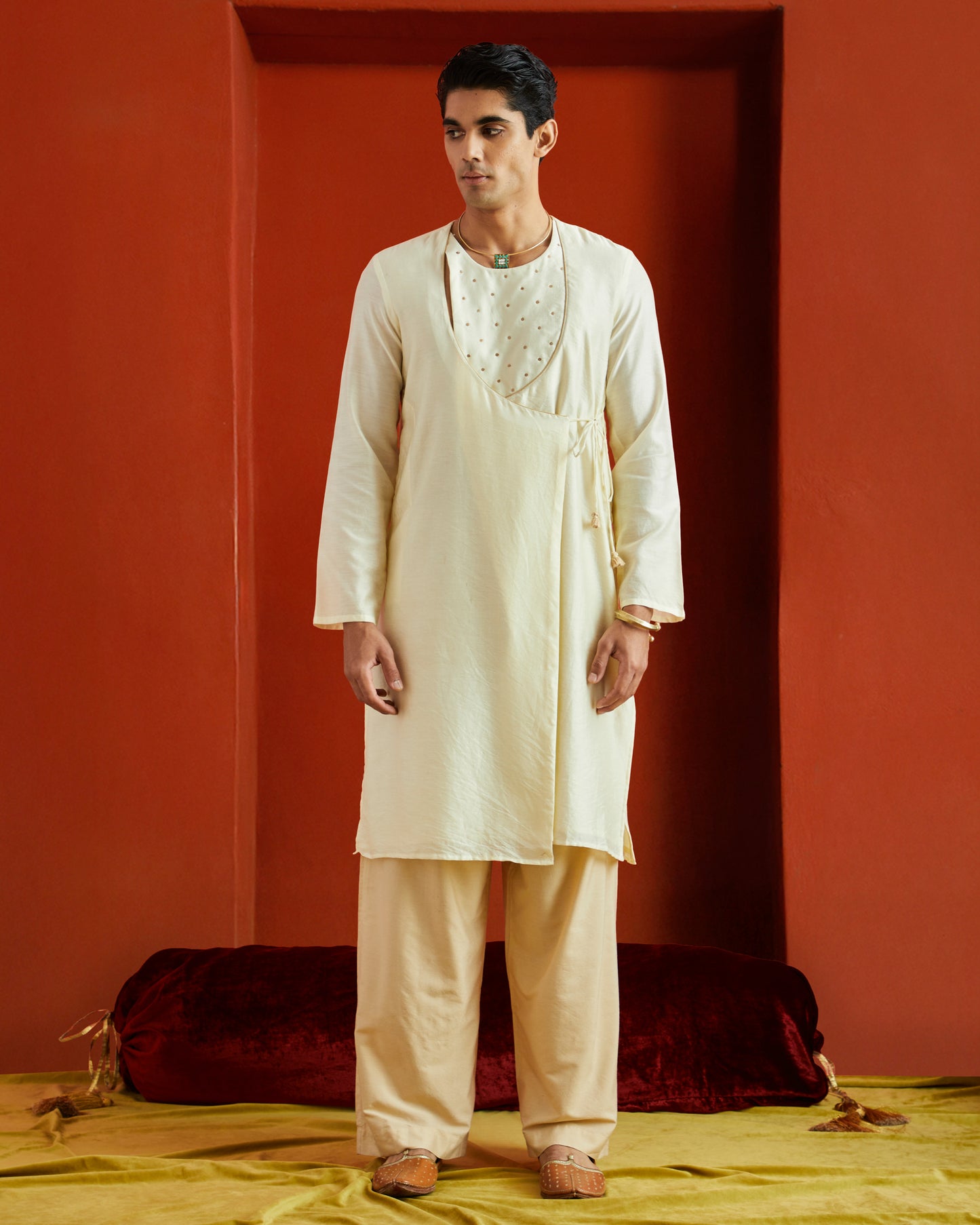 Off White Pure Chanderi Angrakha