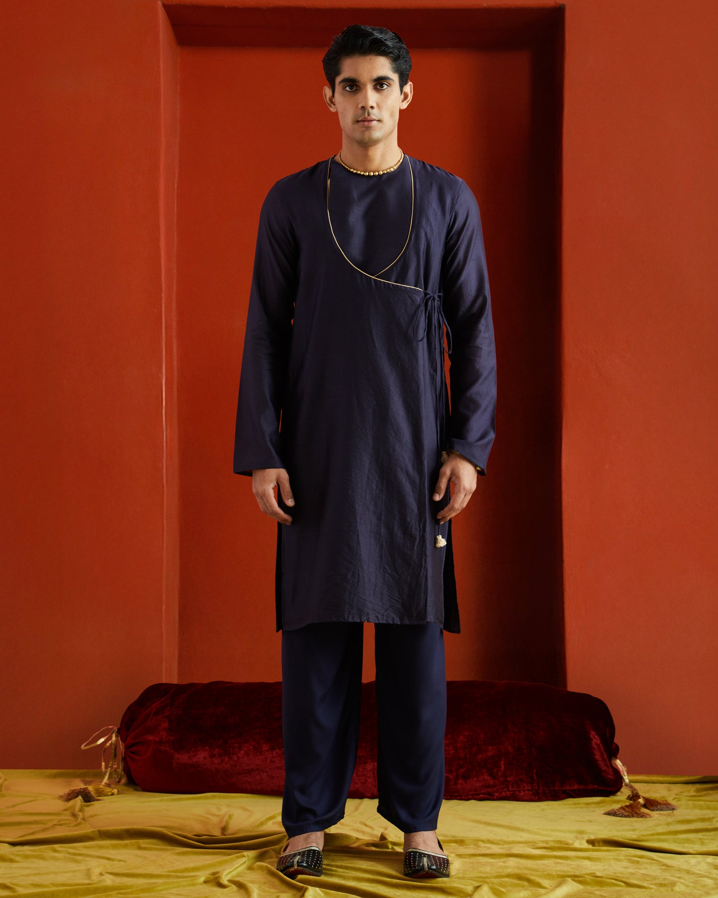 Midnight Blue Black Pure Chanderi Angrakha