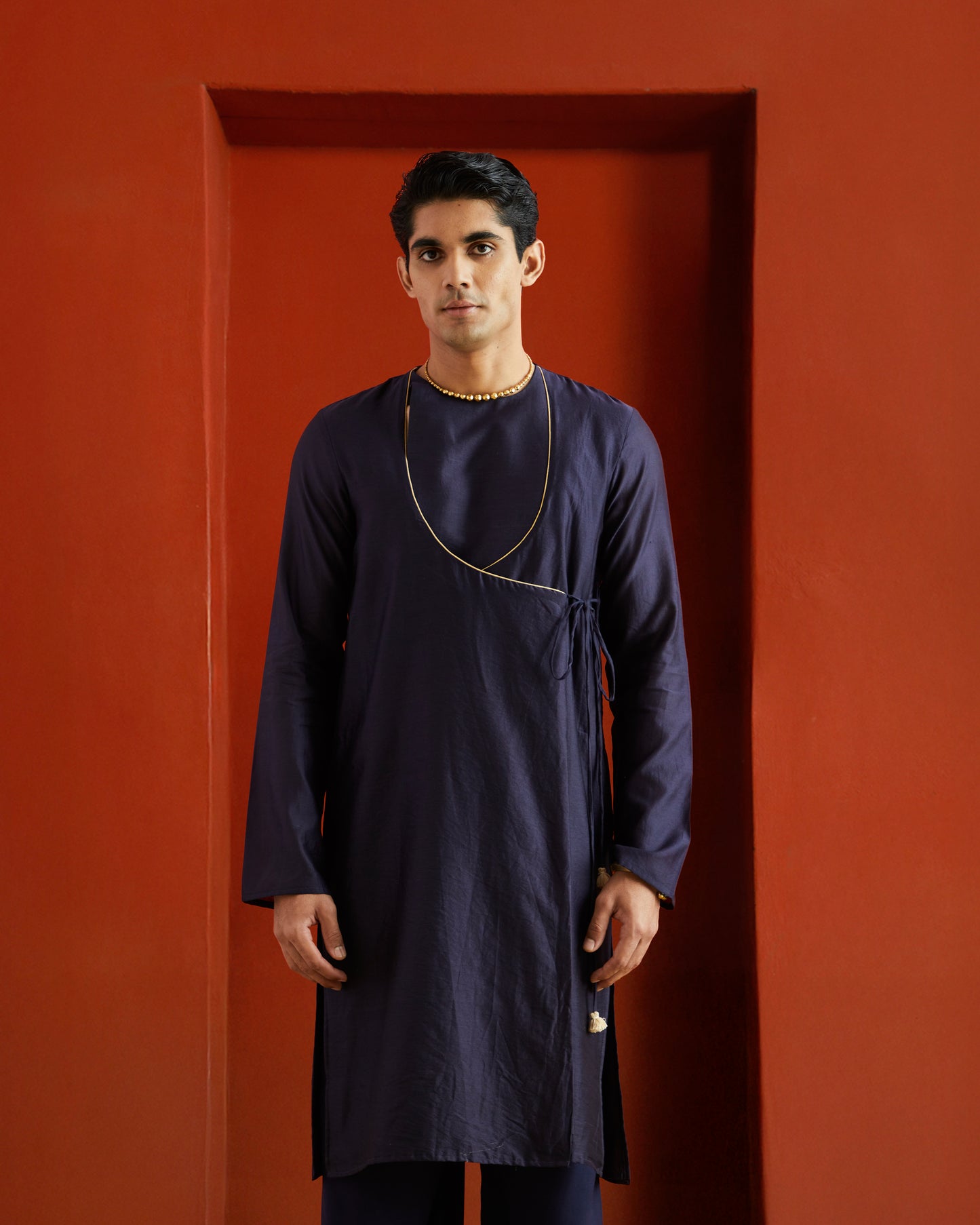 Midnight Blue Black Pure Chanderi Angrakha