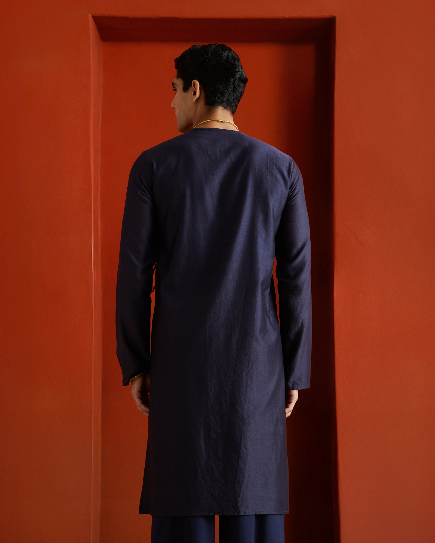Midnight Blue Black Pure Chanderi Angrakha