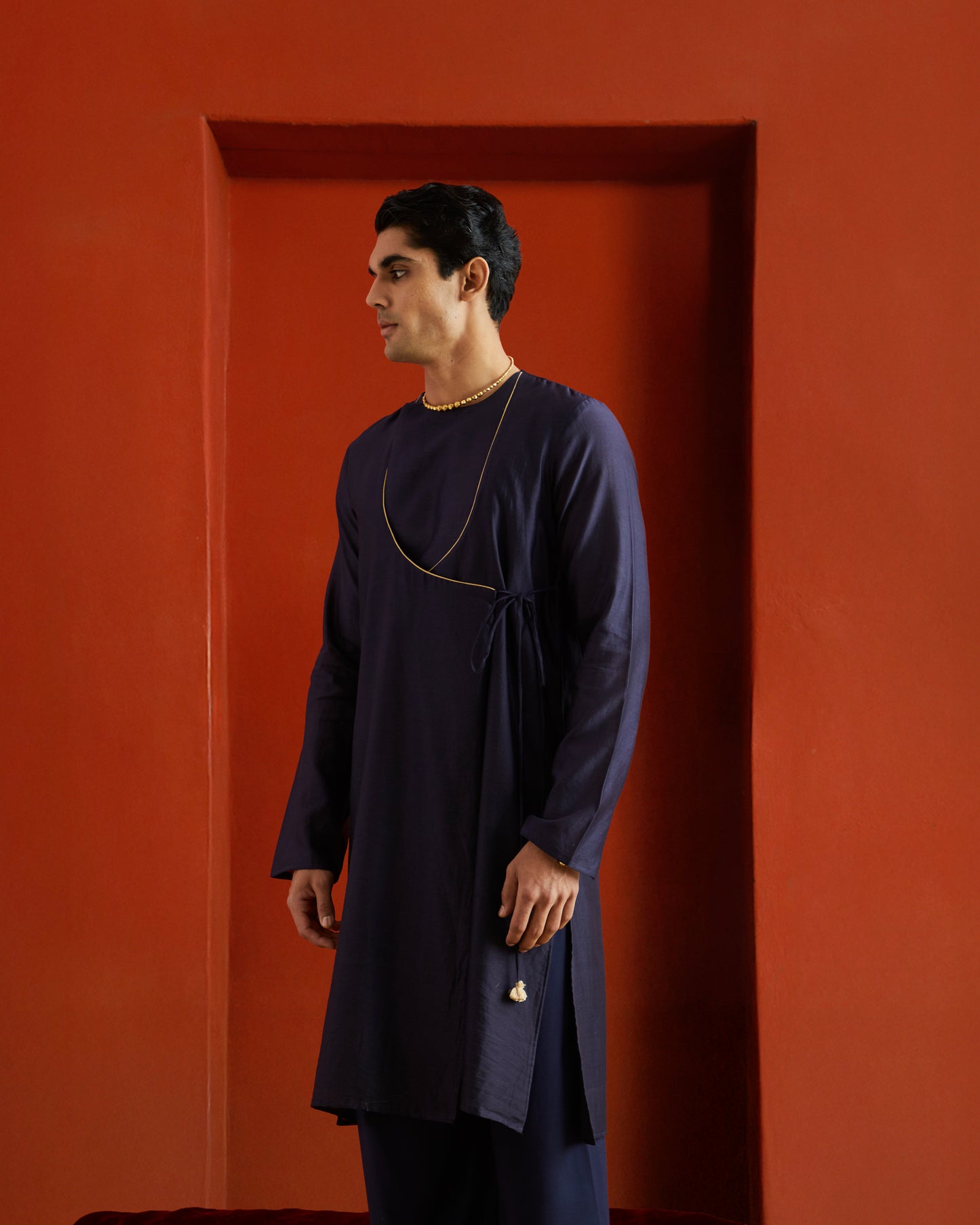 Midnight Blue Black Pure Chanderi Angrakha