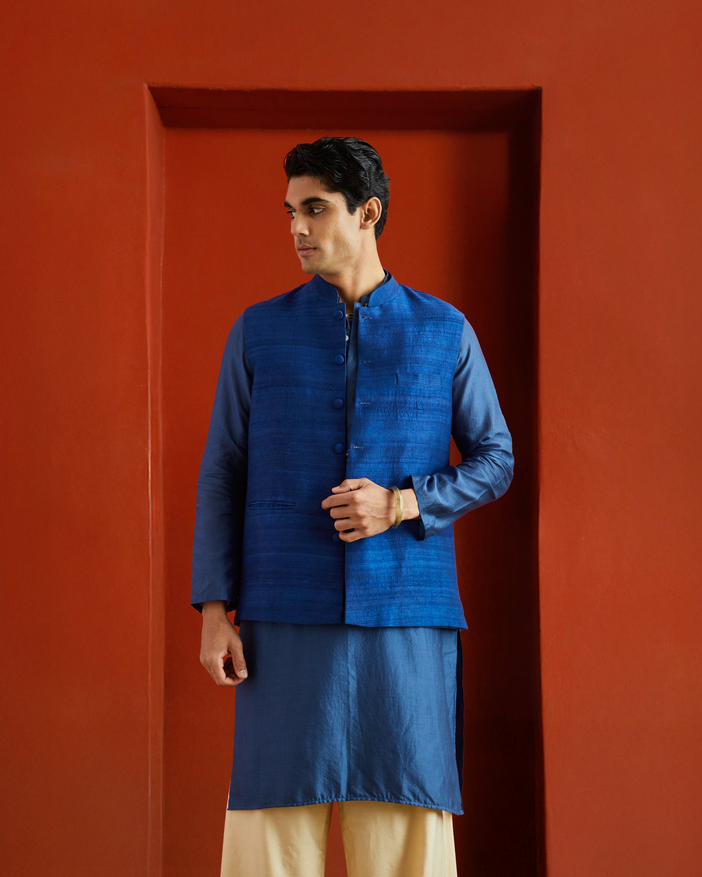Blue Raw Silk Bandi