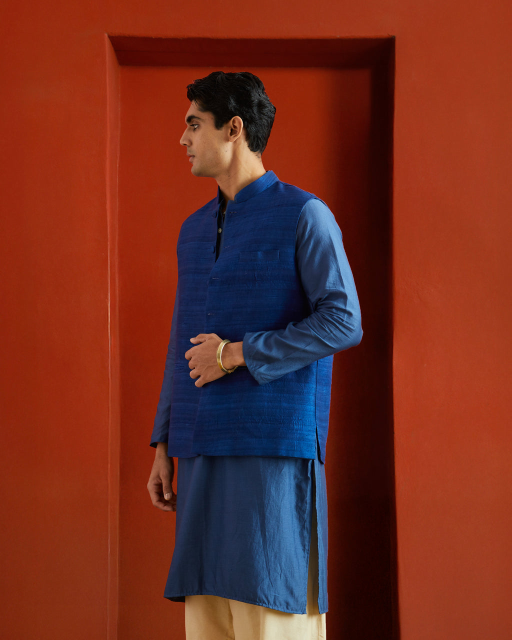 Blue Raw Silk Bandi