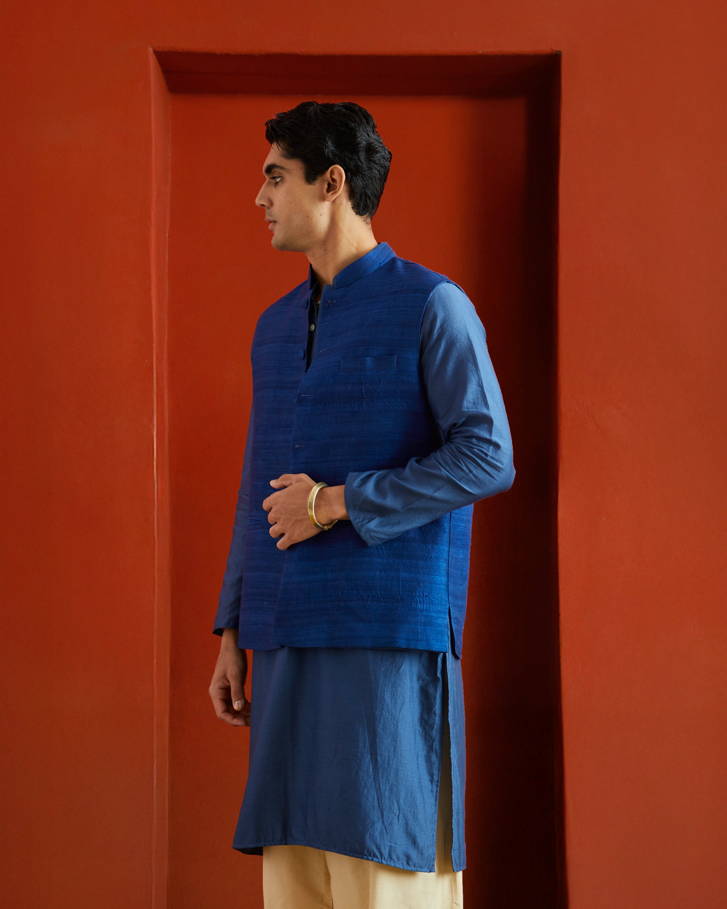 Blue Raw Silk Bandi