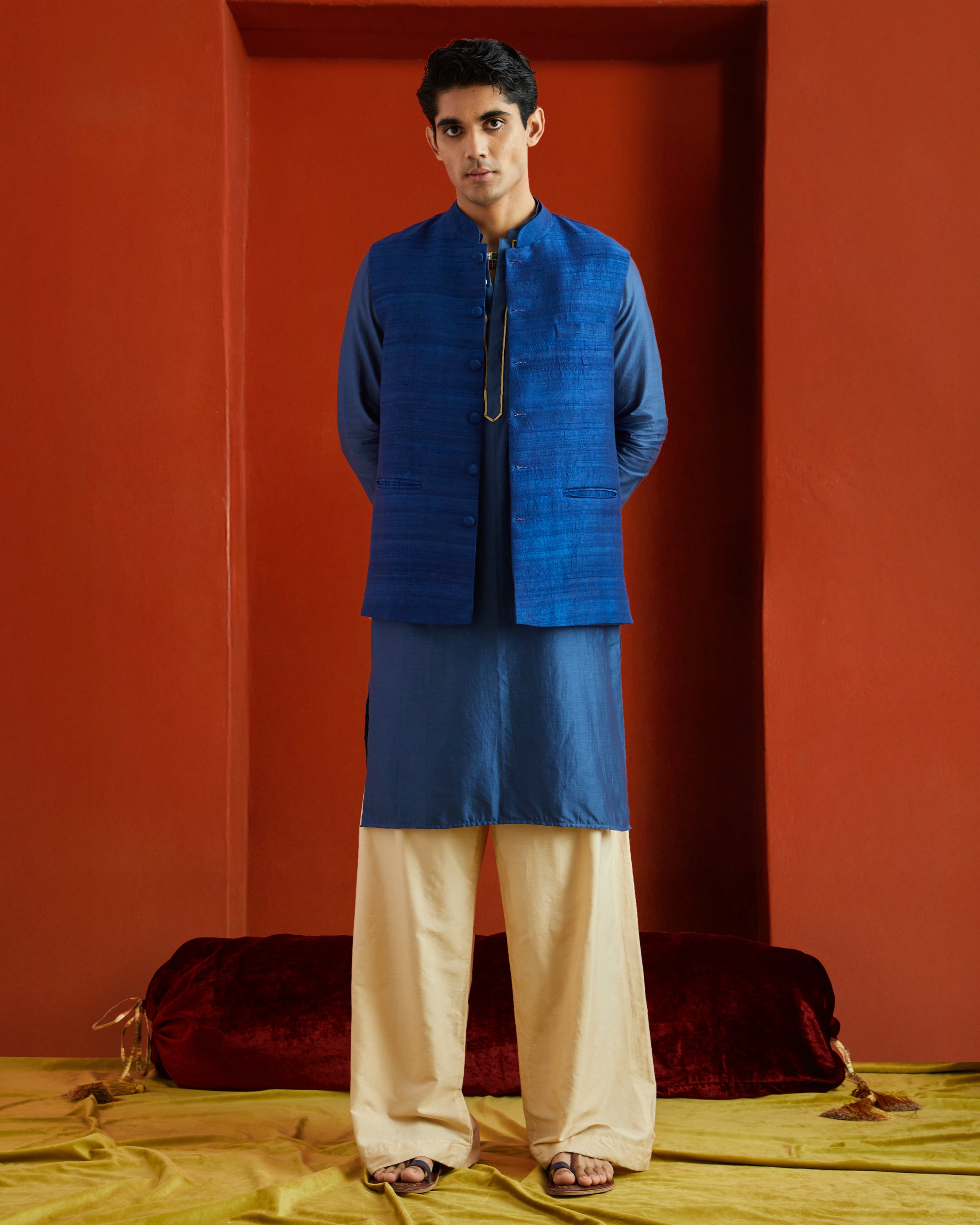Blue Raw Silk Bandi