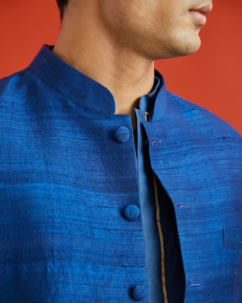 Blue Raw Silk Bandi