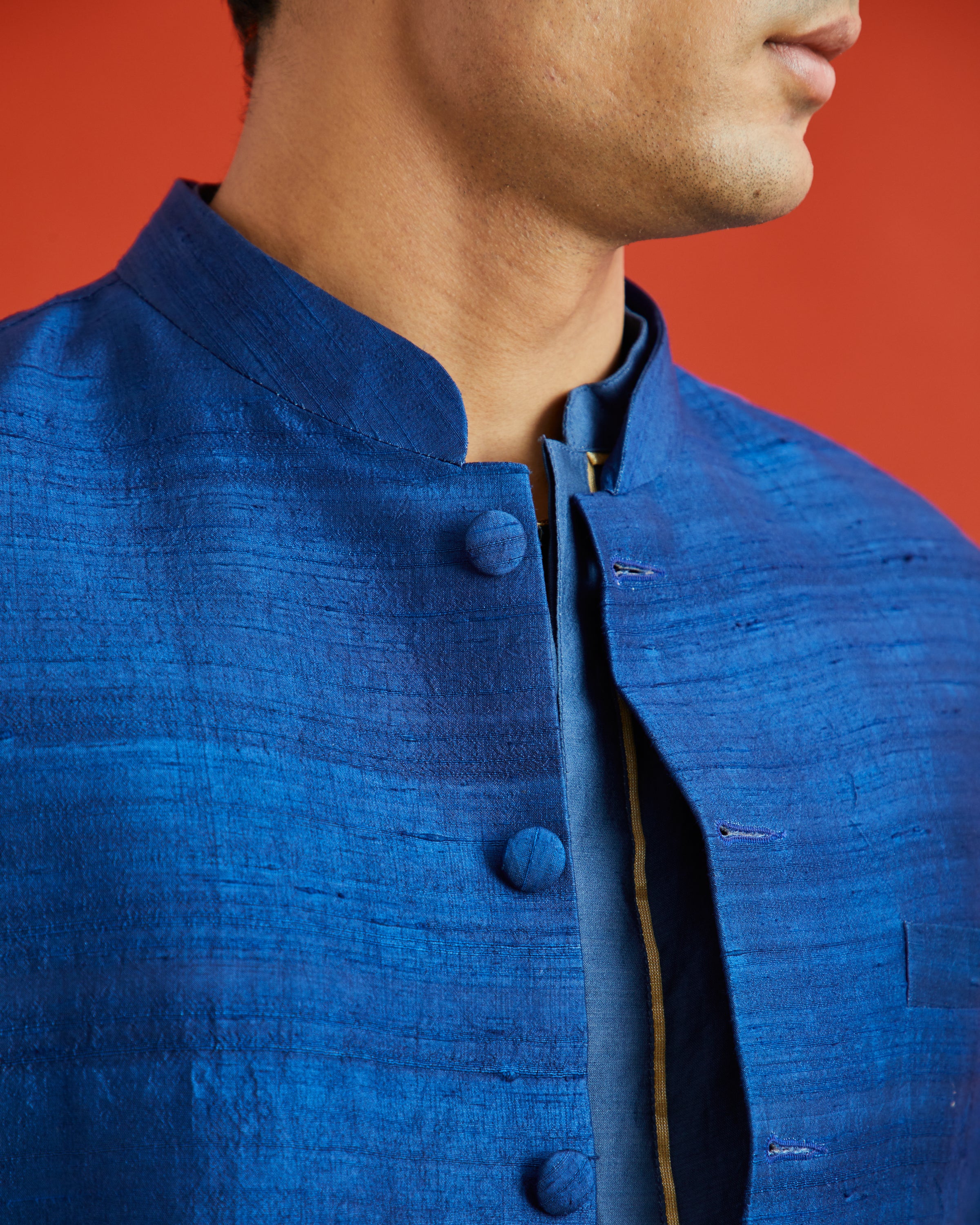 Blue Raw Silk Bandi