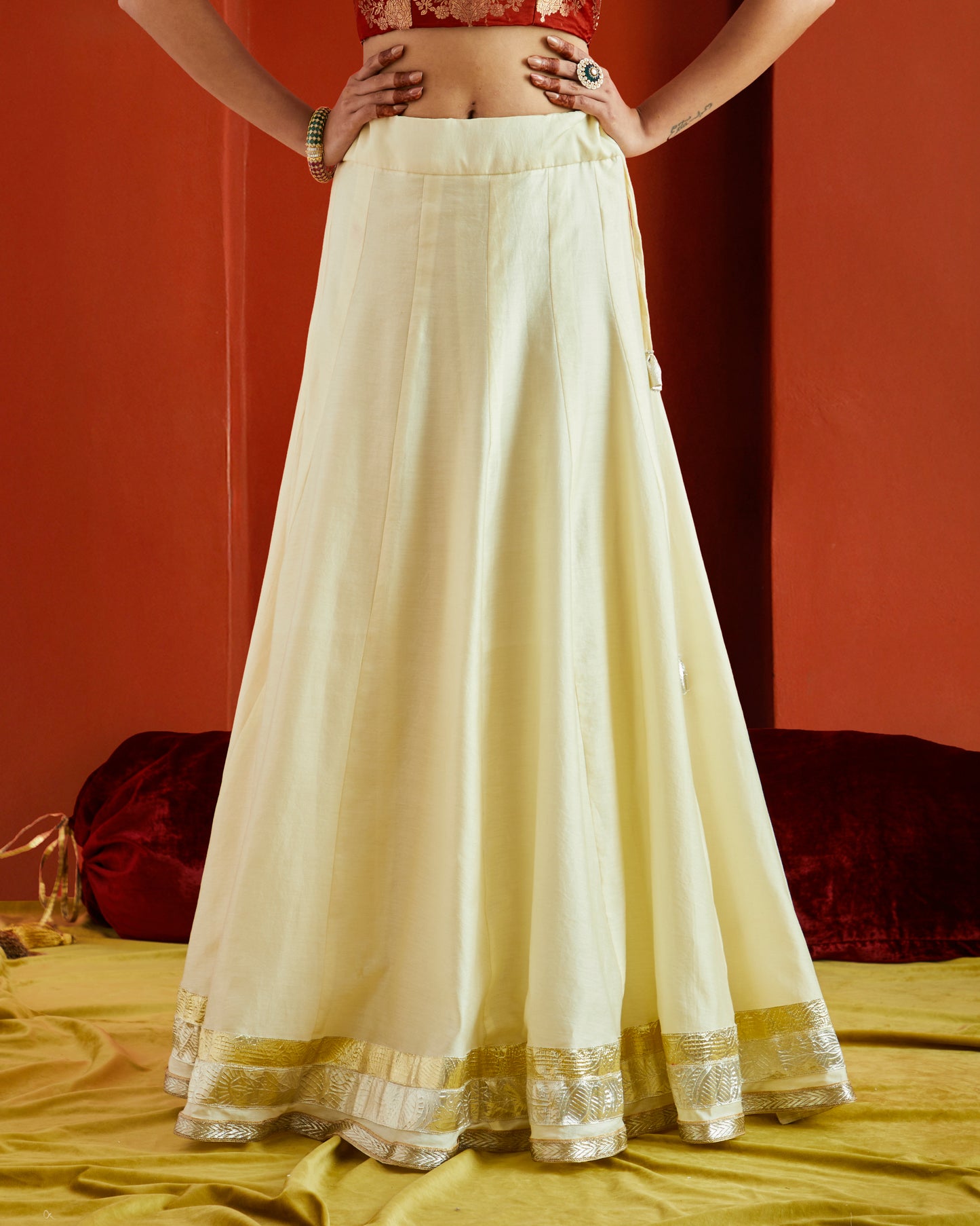 Pure Chanderi Lehenga Skirt With Gota Trio Border